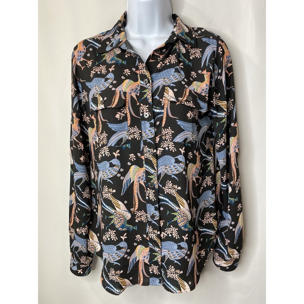 LOFT Outlet Womens Peacock Print Blouse Measures Small/Medium Ethereal Bird Glam